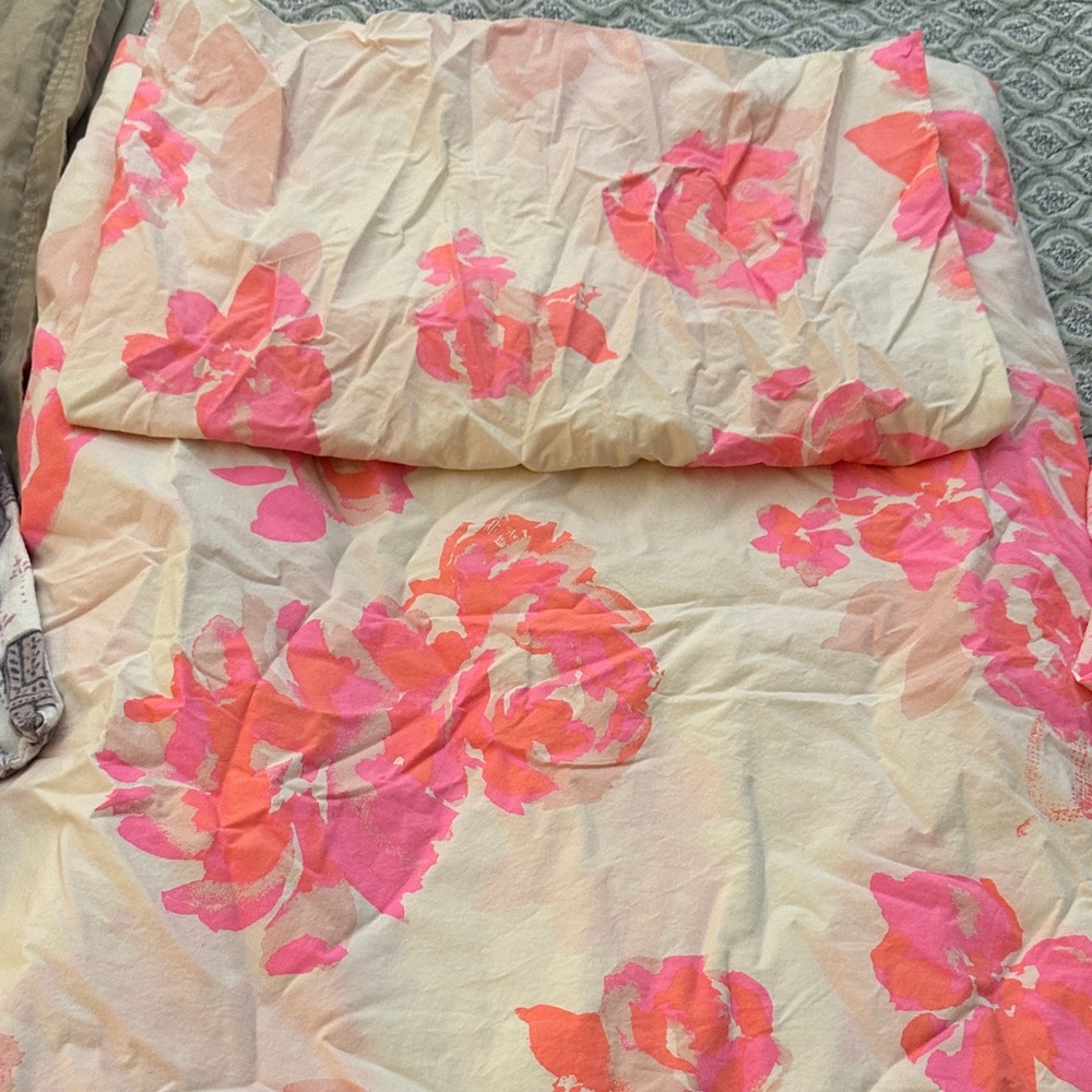 Pottery Barn Teen Pink and Cream Floral Duvet Cover